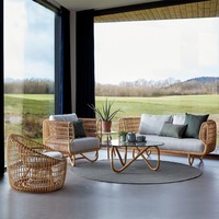 Canapé d'extérieur en rotin, chaise et table basse combinés, design moderne et simple, origine Chine, rotin tissé à la main, mobilier de balcon intérieur