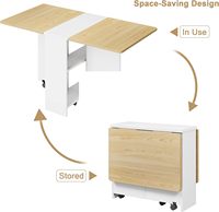 Table à manger moderne OEM personnalisée à 6 roues avec plateau rabattable, étagère de rangement à 2 niveaux, design carré pliable et peu encombrant pour
