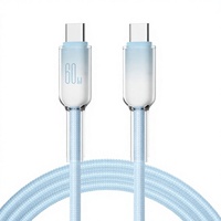 Cable de Carga Rápida y Transferencia de Datos de 60W PD con Trenzado de Nailon y Cristales de Hielo, Doble Tipo-C, para iPhone, Samsung, Huawei, Computadora y Cámara