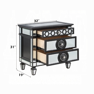 Black Mirrored Nightstand With 2 <b>Drawers</b> Wooden Furniture Glam Luxury Bedroom <b>Storage</b> <b>Drawer</b> - Product Image 6