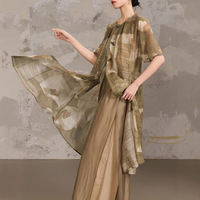 Nouvelle Robe Longue Une Pièce Femme Style Chinois en Viscose-Polyester, Collection Été 2026, Boutonnée, Silhouette Trapèze, Couleur Unie