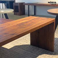 Table basse multifonctionnelle NORYA en bois massif avec plateau épais et patins de protection pour salon, mobilier en noyer