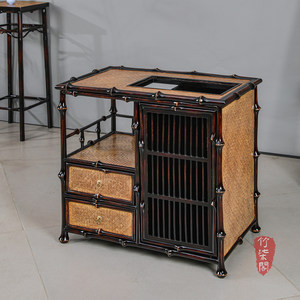 Bamboo Tea Cabinet Lacquered <b>Storage</b> <b>Sideboard</b> Chinese Style With Drawer And Shelf For Tea Set Display - Product Image 5