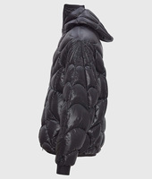 Chaqueta acolchada negra para hombre con capucha y cierre de cremallera, diseño de logotipo personalizado, corte holgado y relajado