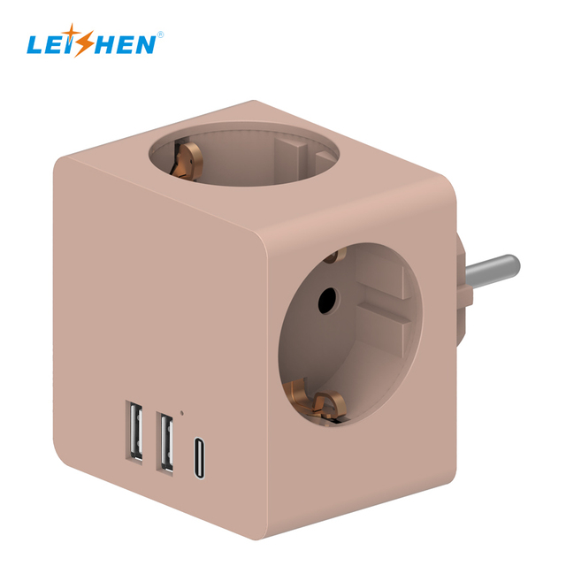 Leishen 6-in-1 Wall Socket Power Cube Adapter with 3 Outlets 2 USB-A & 1 USB-C Ports PD25W Fast Charging for Office & Home Use