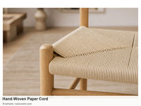 Chaise de salle à manger en chêne massif blanc avec assise en corde de papier tressée et dossier incurvé, chaise d'appoint en bois pour salle à manger et hôtel