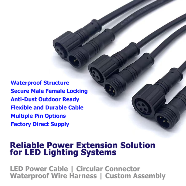 Wavelink LED Waterproof Connector Cable 3 Pin Male Female Power Extension Cable for Outdoor Use