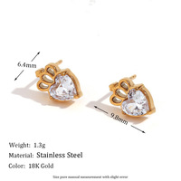 Set Anting CZ Stud Motif Bunga Mahkota Hati Marquise Zirkon, Bahan Stainless Steel Anti Alergi, Perhiasan Tindik Wanita