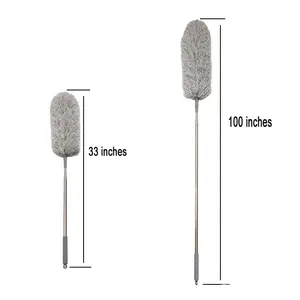 100นิ้วล้างทำความสะอาดได้ Bendable Head Telescopic สแตนเลสสตีลขยาย Handle ไมโครไฟเบอร์ Superfine Fluffy Duster