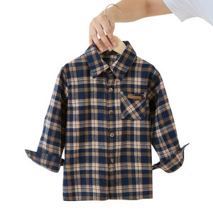 YYO 맞춤 디자인 남아 캐주얼 플란넬 셔츠 긴팔 스트라이프 패턴 면 셔츠 (가을/겨울용) - Product Image 4