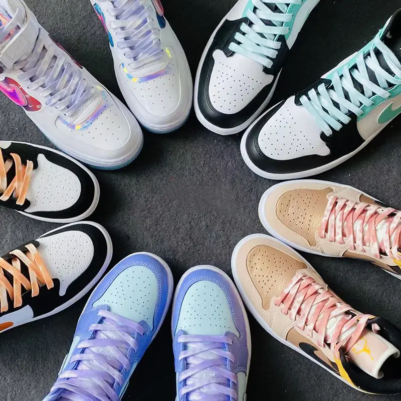 2022 Slate Sepatu Kanvas Aj1 Air Forces Satu Pria Melar Nik Olahraga Panjang 1.8M Tie-Dye Lebar 8Mm Tali Sepatu Wanita Ins Sepatu Renda