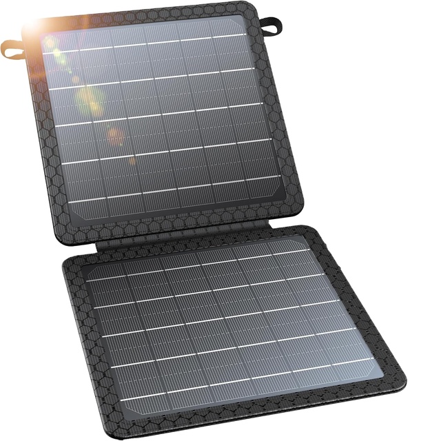 AISmartlink 10W Portable Solar Charger(5V/2A Max), Small Foldable Solar Panel with USB-C USB-A Outputs IPX4 Waterproof