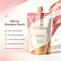 Pochette souple mate anti-fuite de 500 ml avec bec verseur pour shampoing et soins capillaires, sans BPA, personnalisable