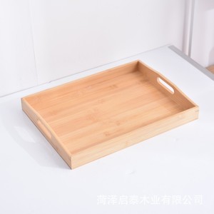 Bamboo Serving <b>Tray</b> Natural Color Rectangular With Handles For <b>Tea</b> Coffee Snack Fruit Outdoor Use - Product Image 2