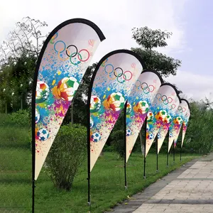 Custom Outdoor Feather Flags Advertising Polyester Display Beach Flag Promotional Feather Flag Fiberglass Aluminum Pole