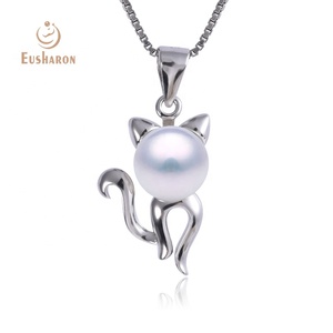 Moda Bella Piccolo Gatto 925 Argento Sterlina del Solido Per La Ragazza Della Perla di Montaggio A Sospensione - Product Image 1