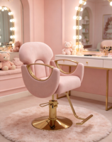 Chaise de salon rose de luxe avec base dorée, chaise de coiffure hydraulique moderne pour salon de beauté et de coiffure