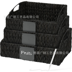 Water Hyacinth Woven <b>Storage</b> <b>Basket</b> Rectangle Beige With Chalkboard Label For Fruits And Cosmetics Desktop Organizer - Product Image 5