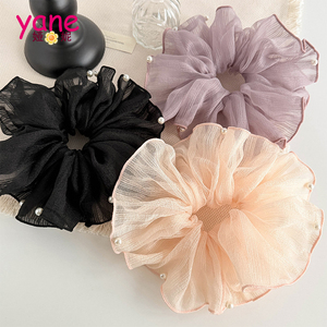 קוריאני Mesh Pearl Large Hair Scrunchies Vacation סִגְנוֹן אורגנזה קוקו רצועות שיער אביזר לשיער - Product Image 1