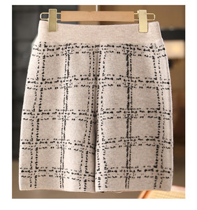 Minigonna in Cashmere 100% per Donna, Vita Alta Elasticizzata, Motivo a Quadri, Casual da Ufficio, Aderente, Autunno Inverno, Lavorata a Maglia - Product Image 1