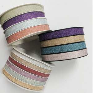 ริบบิ้นโพลีเอสเตอร์เคลือบกลิตเตอร์ขนาด5มม. และ10มม. สีล้วนและพิมพ์ลายสำหรับงานแต่งงานและวันเกิด - Product Image 5