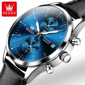 Мужские часы ведущей марки OLEVS 2880, Простые Модные кварцевые часы, водонепроницаемые светящиеся часы с датой, наручные часы с кожаным ремешком для мужчин
