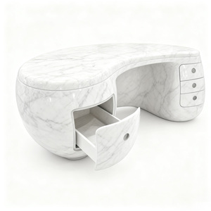 Comptoir de réception futuriste Q001 en forme de boomerang avec plusieurs tiroirs de rangement, comptoir sculptural organique pour salon de beauté et spa - Product Image 2