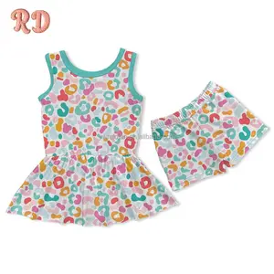 YiWu RuiDian OEM Kinderbekleidung Großhandel Mädchen Tankkleider Sommer Eiscreme-Muster niedlich Mädchen rüschenkleid Strumpfhosen-Sets
