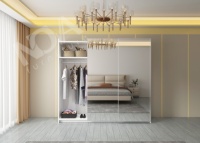 Armoire moderne autoportante avec portes coulissantes en verre miroir, éclairage LED, serrure à empreinte digitale, tiroirs, rangement de vêtements pour chambre d'hôtel
