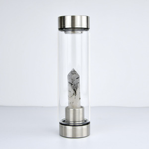 2024 produits les plus populaires nouveau Design large-bouche escalade cristal pierres précieuses filles 550Ml bouteilles d'eau en verre pour boisson - Product Image 2