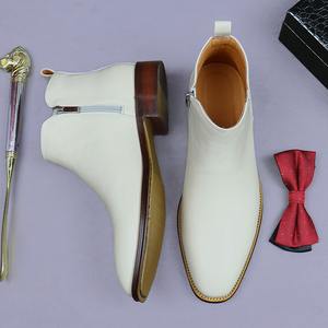 Botas Chelsea de Negocios para Hombre - Cuero Vacuno Blanco con Punta Cuadrada, Ligeras, Modernas para Otoño - Product Image 4