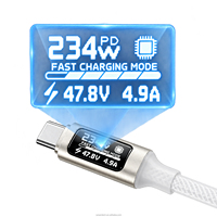 Kabel Pengisian Cepat USB-C PD 240W 6A dengan Layar LED dan Kabel Anyaman untuk Ponsel, Power Bank, Kamera, Komputer