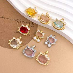 Pendentif en laiton plaqué <span class=keywords><strong>or</strong></span> HD409, breloque mignonne en forme de chaton, thème dessin animé, meilleure vente, accessoires de bijoux DIY de haute qualité - Product Image 2