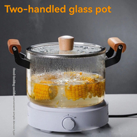 Marmite de cuisson en verre borosilicate transparent haute résistance avec poignées en bois, capacité 3-4L, compatible induction, vente en gros