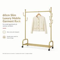Porte-vêtements métallique autoportant robuste à double maille avec crochets latéraux et roulettes pour rangement de chaussures, idéal pour dortoir et chambre à coucher - Fourniture directe usine