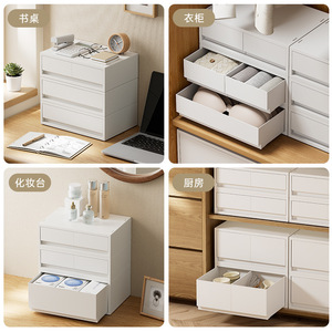Japanese-style desktop organizer for cosmetics, documents, and household items; multi-compartment, dustproof <b>drawer</b>. - Product Image 2