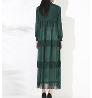 ODM Miyake robe femme pour église ample décontracté vert Maxi robes élégant manches longues plissé gland couleur unie dame Vestido