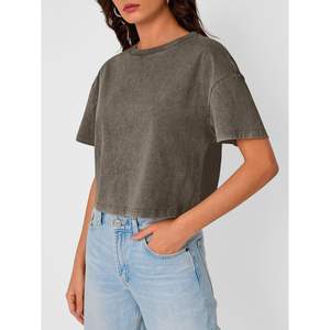 2025 Tops cortos personalizados con lavado ácido para mujer, cómodas camisetas holgadas de manga corta, talla XS para entrenamiento de verano o ropa informal - Product Image 2