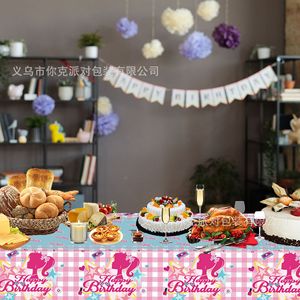Nuevo Mantel Desechable <span class=keywords><strong>de</strong></span> Papel Plástico Impermeable con Diseño a Cuadros Rosa <span class=keywords><strong>para</strong></span> Fiestas <span class=keywords><strong>de</strong></span> <span class=keywords><strong>Niñas</strong></span> - Product Image 4