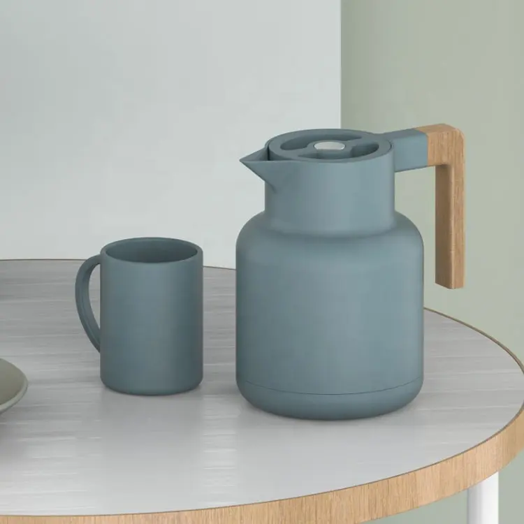 1000ml yeni tasarım termo su şişesi termos cam tankı kahve çay potu  sıcak ahşap saplı
