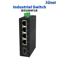 Switch Ethernet Industri 5 Port 100Mbps 4 RJ45 1 SFP Fiber Uplink DIN Rail Network Switch 12-57VDC IP30 untuk Otomasi Pabrik