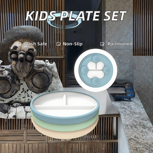 <span class=keywords><strong>Platos</strong></span> blancos de porcelana para niños de diseño moderno con mangas de silicona <span class=keywords><strong>Platos</strong></span> de cerámica divididos para microondas para bebés <span class=keywords><strong>Ventosa</strong></span> para niños pequeños - Product Image 3