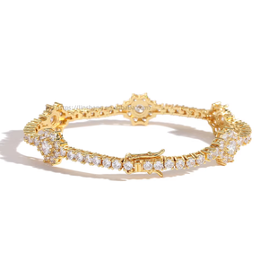 New Flower-shaped Copper Zircon Tennis <b>Bracelet</b>, <b>Couples</b> Stacking Women's Jewelry Hip-hop Tanjing Fashion Lijing Necklace - Product Image 4