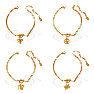 Nouveau bracelet minimaliste style INS avec pendentif 12 signes du zodiaque, en acier inoxydable plaqué or 18 carats, unisexe, cadeau, bijoux tendance - Product Image 5
