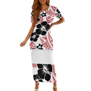 ハワイアントロピカルスタイルハイビスカスデザイン女性用2ピースセットSamoan PuletasiドレスプラスサイズセクシースプリットPuletasiナチュラルウォッシャブル - Product Image 2