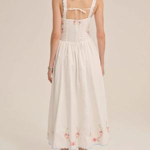 Vestidos de Verano de Nuevo Diseño, Casuales, sin Mangas, con Bordado Floral, 100% Algodón, Vestido Midi para la Hora del Té - Product Image 4