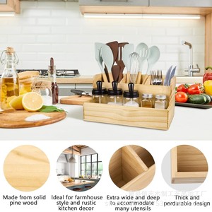 Organizador de Cocina de Madera para Cubiertos y Condimentos con Soporte para Espátulas y Cuchillos, Capacidad para 10 Piezas - Product Image 2