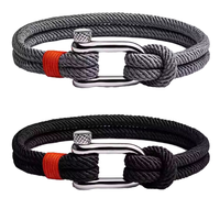 Bracelet en corde tressée grise pour homme et femme, fermoir en acier inoxydable argenté en forme de U, bracelet tendance en cordon