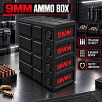 Boîte de rangement pour munitions 9MM ; capacité de 200 munitions ; conception à 4 tiroirs ; matériau plastique imprimé en 3D