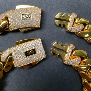 Cadena Cubana de Lujo con Cierre Tipo Caja Monaco, Chapada en Oro de 18K, de Latón Resistente, Collar Brillante para Hombre, Joyería Hip Hop - Product Image 3